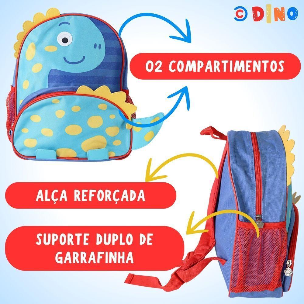 Mochila Escolar Infantil Com Alças Reforçadas Para Menino Estudar Dinossauro Azul - 9