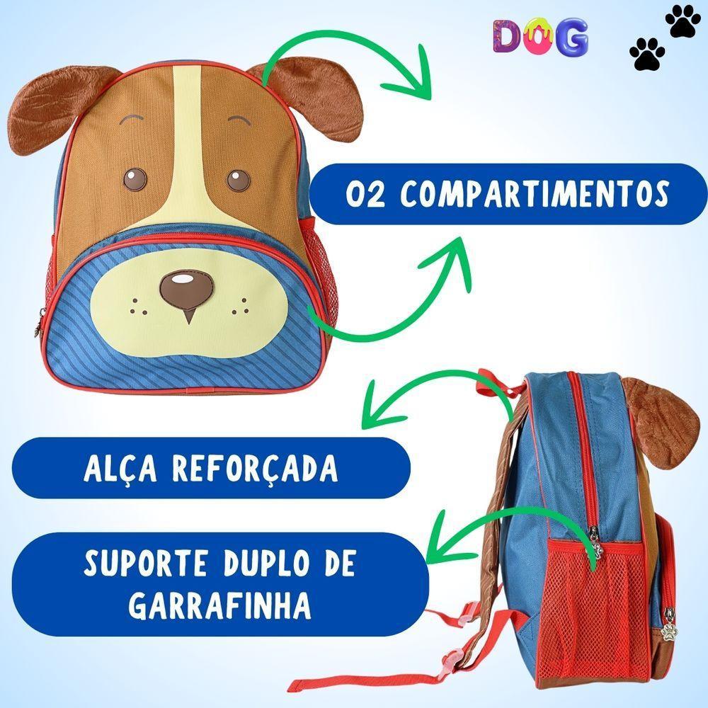 Mochila Escolar Infantil Com Alças Reforçadas Para Menino Estudar Cachorro Vermelho - 8