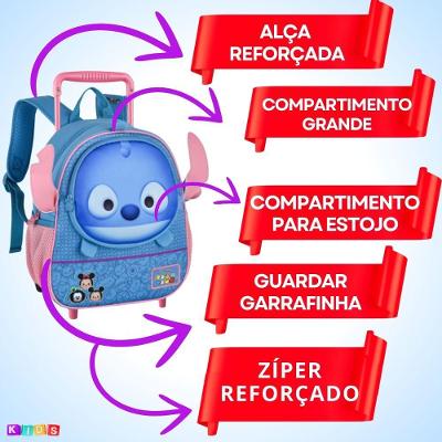 Mochila Escolar Infantil Com Alças Reforçadas Bolsa Para Estudar Stitch Tsum