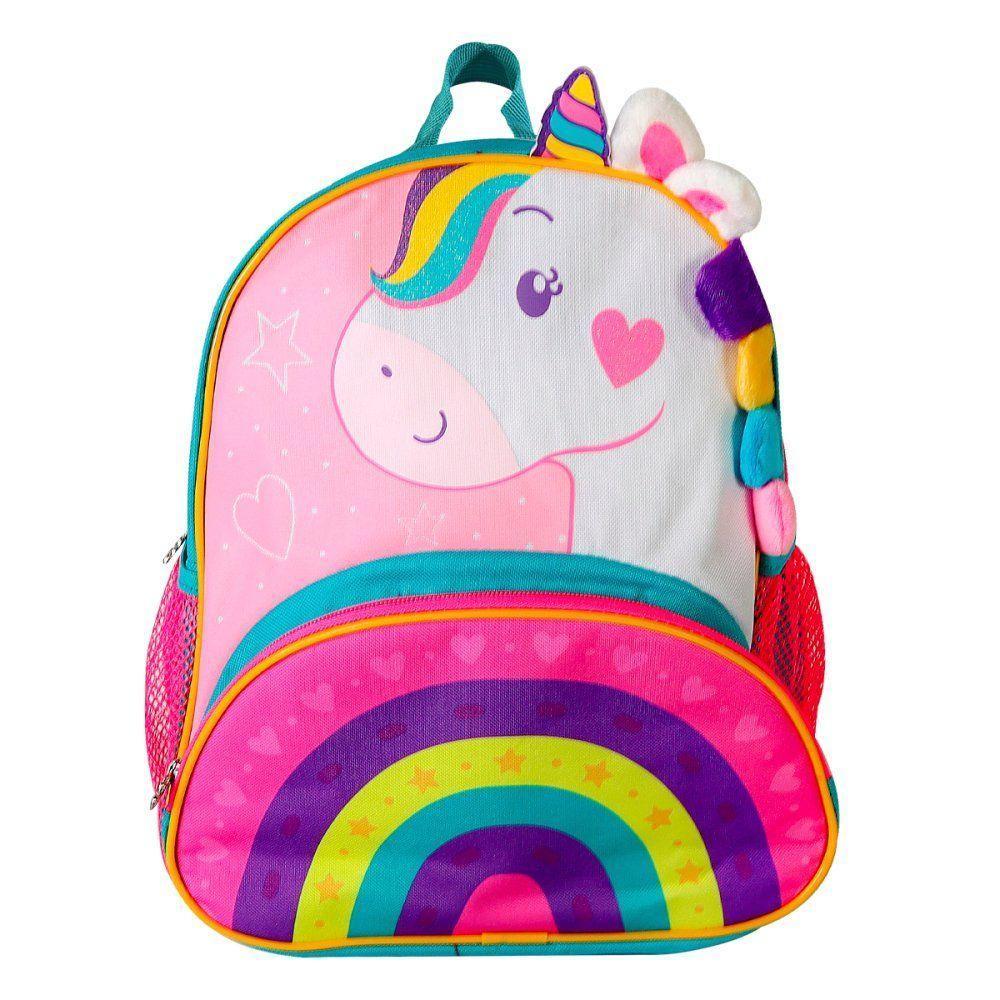 Mochila Infantil Unicórnio Com Alças Bolsos E Design 3d - 1