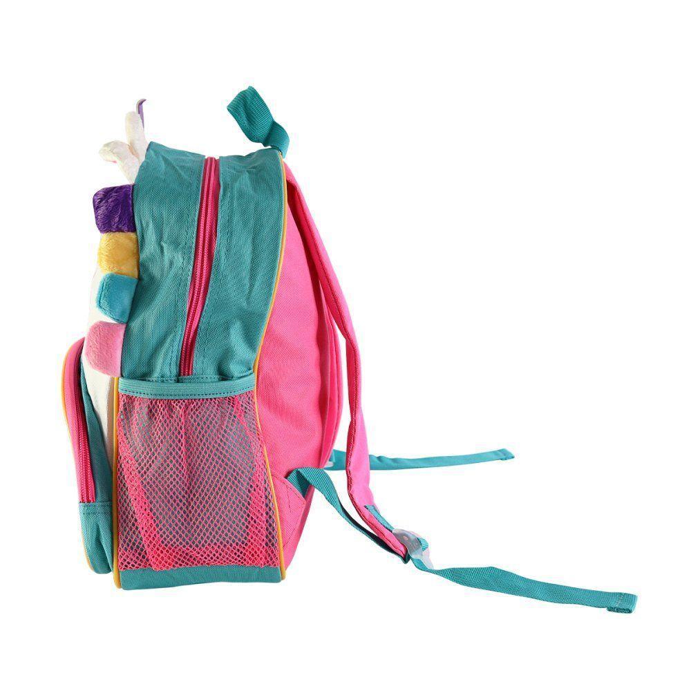 Mochila Infantil Unicórnio Com Alças Bolsos E Design 3d - 7