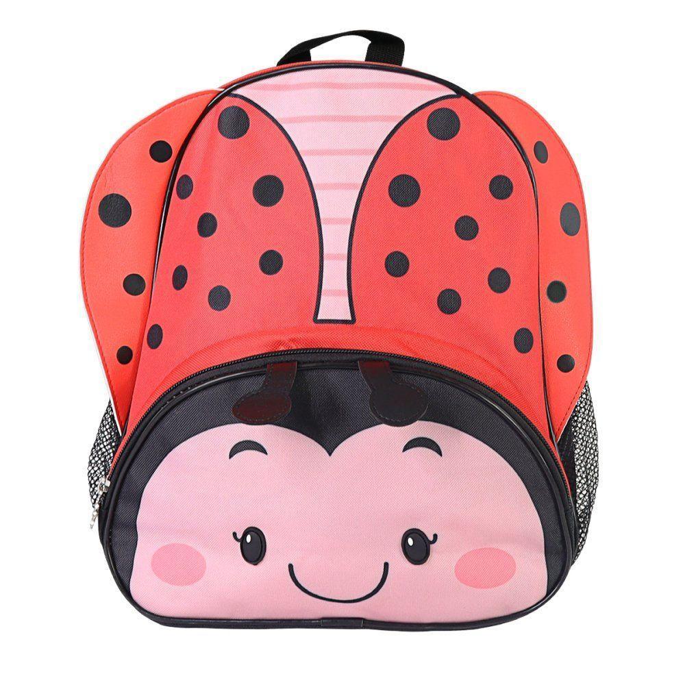 Mochila Infantil Joaninha Com Alças Bolsos Laterais Detalhes - 1