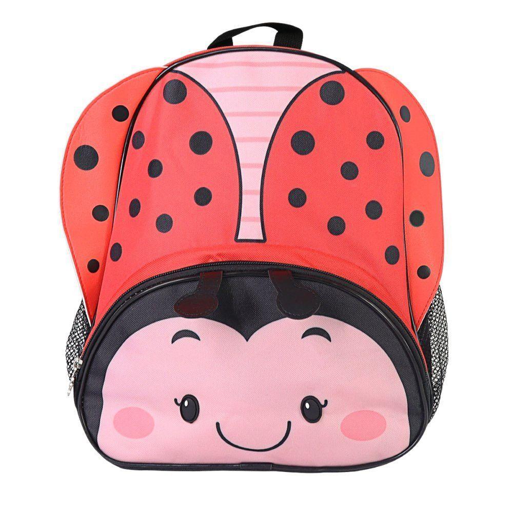 Mochila Infantil Joaninha Com Alças Bolsos Laterais Detalhes - 4