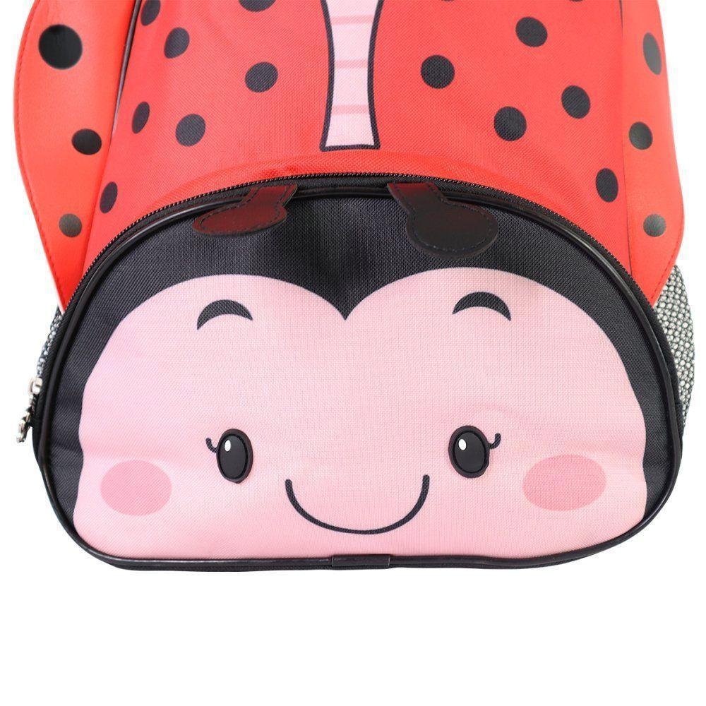 Mochila Infantil Joaninha Com Alças Bolsos Laterais Detalhes - 10