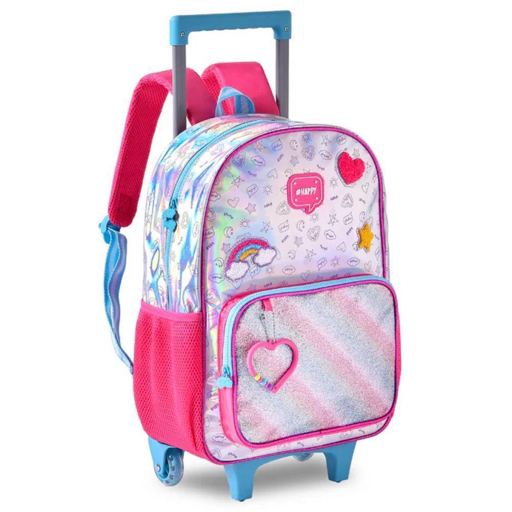 Kit Mochila De Rodinhas + Lancheira Térmica + Estojo Duplo Happy Clio Azul - 2