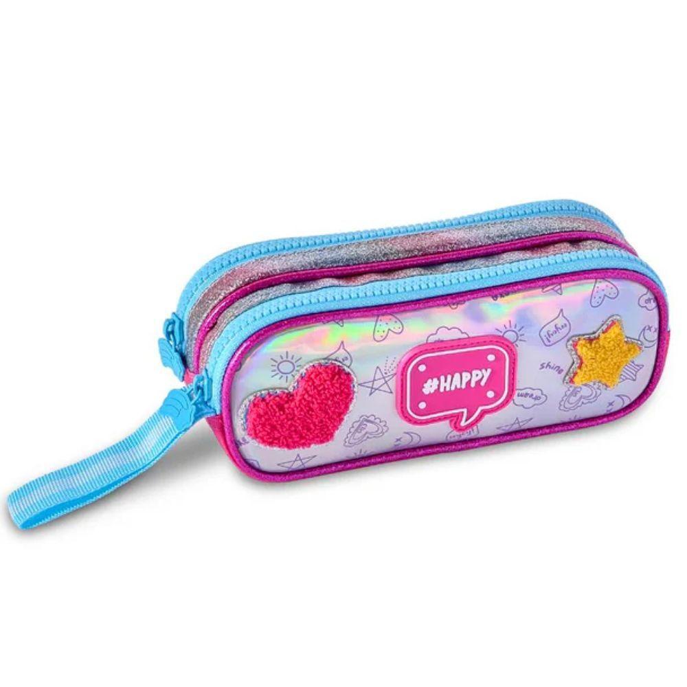 Kit Mochila De Rodinhas + Lancheira Térmica + Estojo Duplo Happy Clio Azul - 4