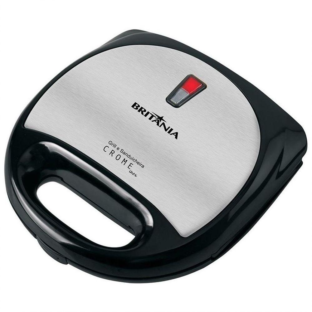 Sanduicheira Grill Crome Inox Britânia Preto Com Prata 110v - 1