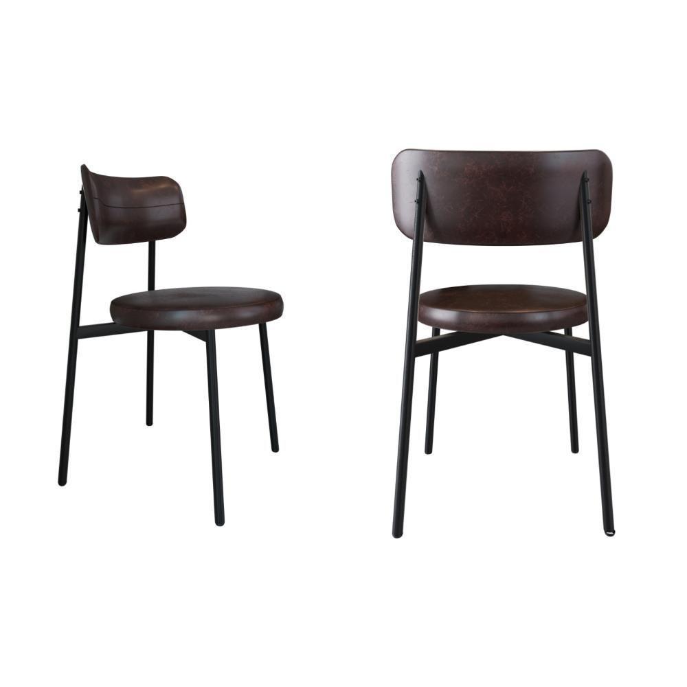 2 Unidades Cadeira Kyta Fixa C/4 Pés 50 X 44,7 X 83,8 Cm - Courino Café - Preto Fosco Epoxi Courino Café - 1
