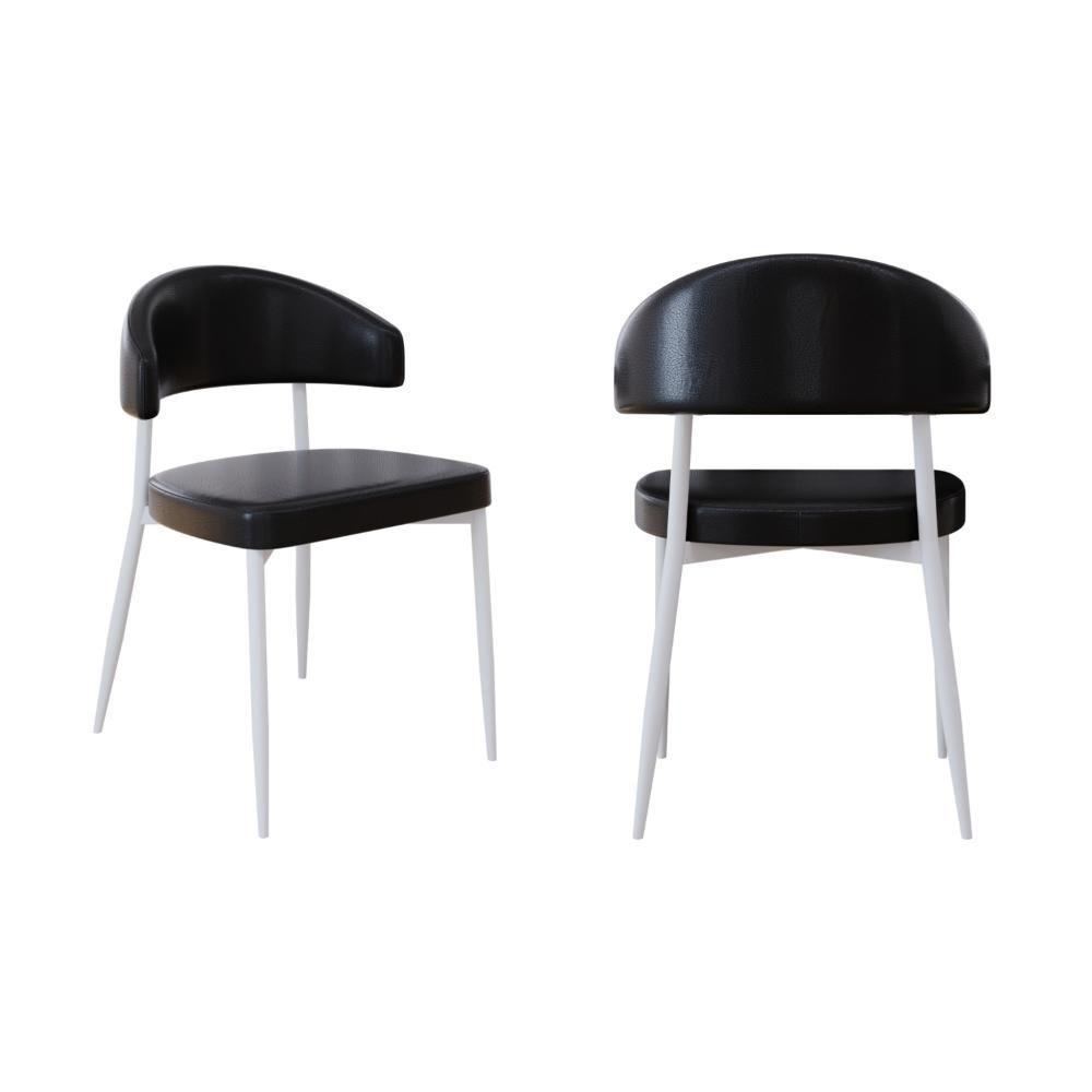 2 Unidades Cadeira Bless Fixa C/4 Pés 53 X 55 X 78cm Pés Brancos. Courino Preto Courino Preto - 1