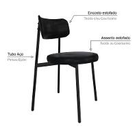 2 Unidades Cadeira Kyta Fixa C/4 Pés 50 X 44,7 X 83,8 Cm - Courino Preto - Preto Fosco Epoxi Courino Preto - 3