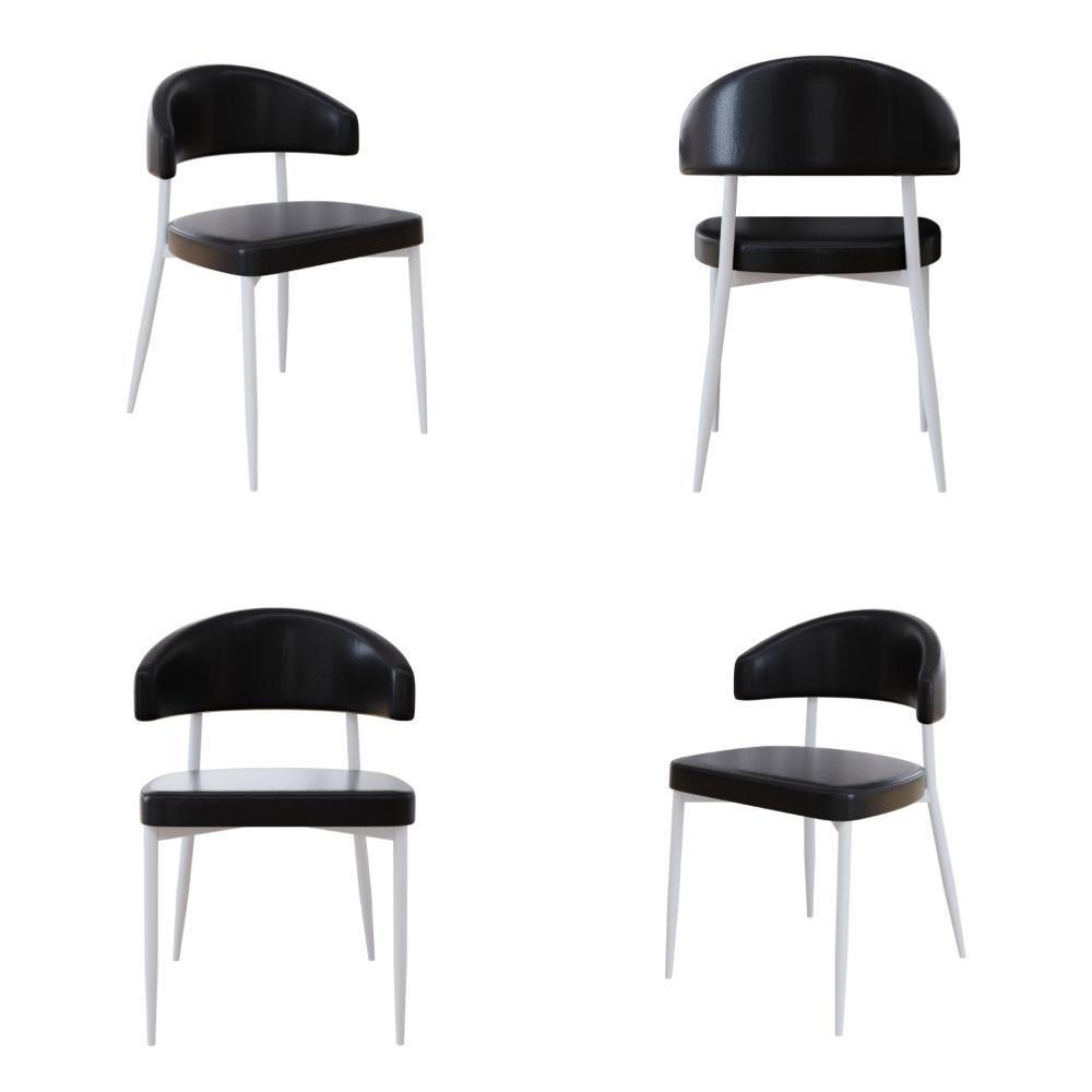 4 Unidades Cadeira Bless Fixa C/4 Pés 53 X 55 X 78cm Pés Brancos. Courino Preto Courino Preto - 1