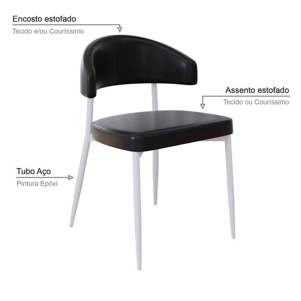 4 Unidades Cadeira Bless Fixa C/4 Pés 53 X 55 X 78cm Pés Brancos. Courino Preto Courino Preto - 3