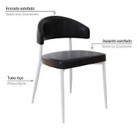 4 Unidades Cadeira Bless Fixa C/4 Pés 53 X 55 X 78cm Pés Brancos. Courino Preto Courino Preto - 3