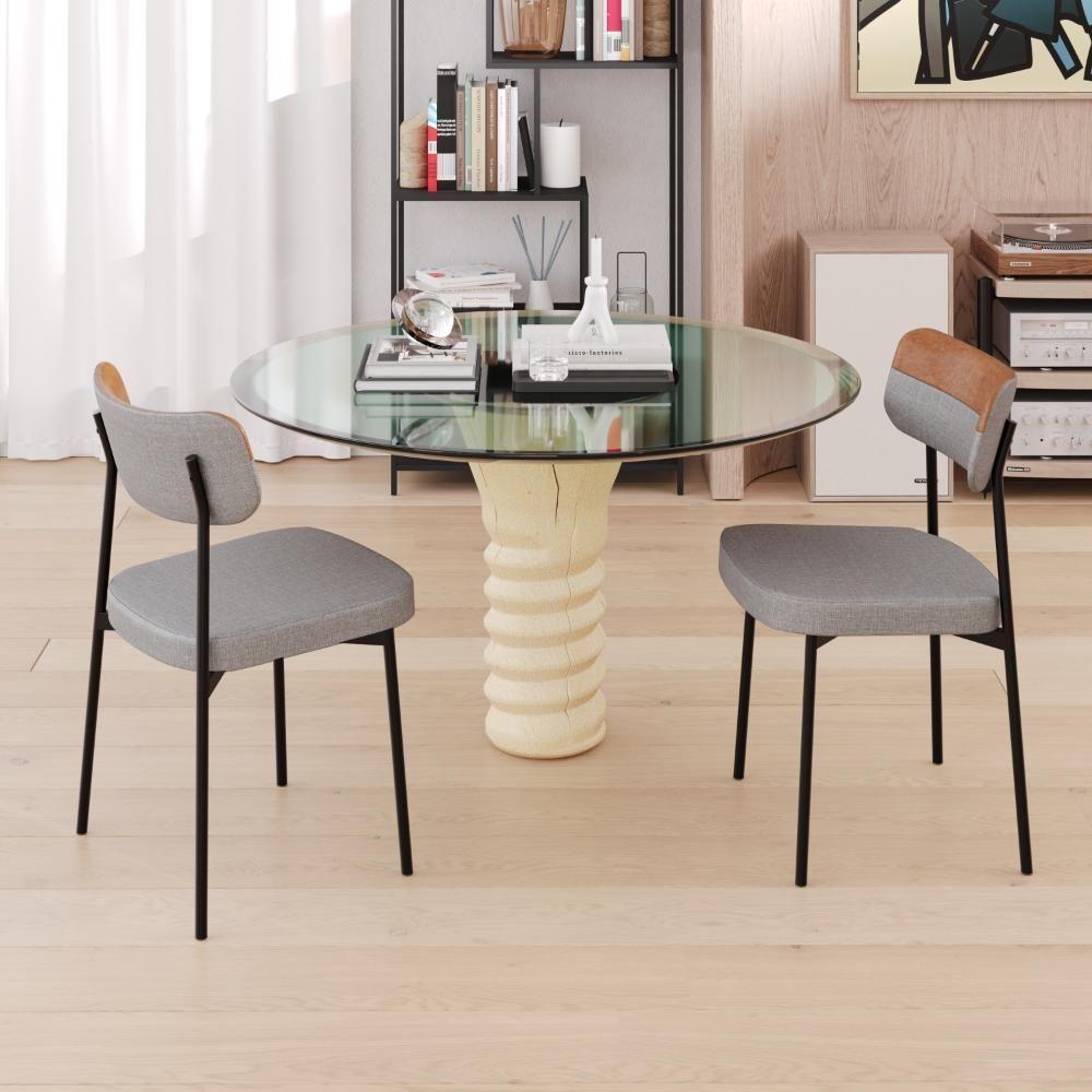 Cadeira Mynna Fixa C/4 Pes 525 X 470 X 790 Mm C/1 Un. Crt.cinza Cl/courino Caramelo Crt Cinza Claro/cn Caramelo - 2