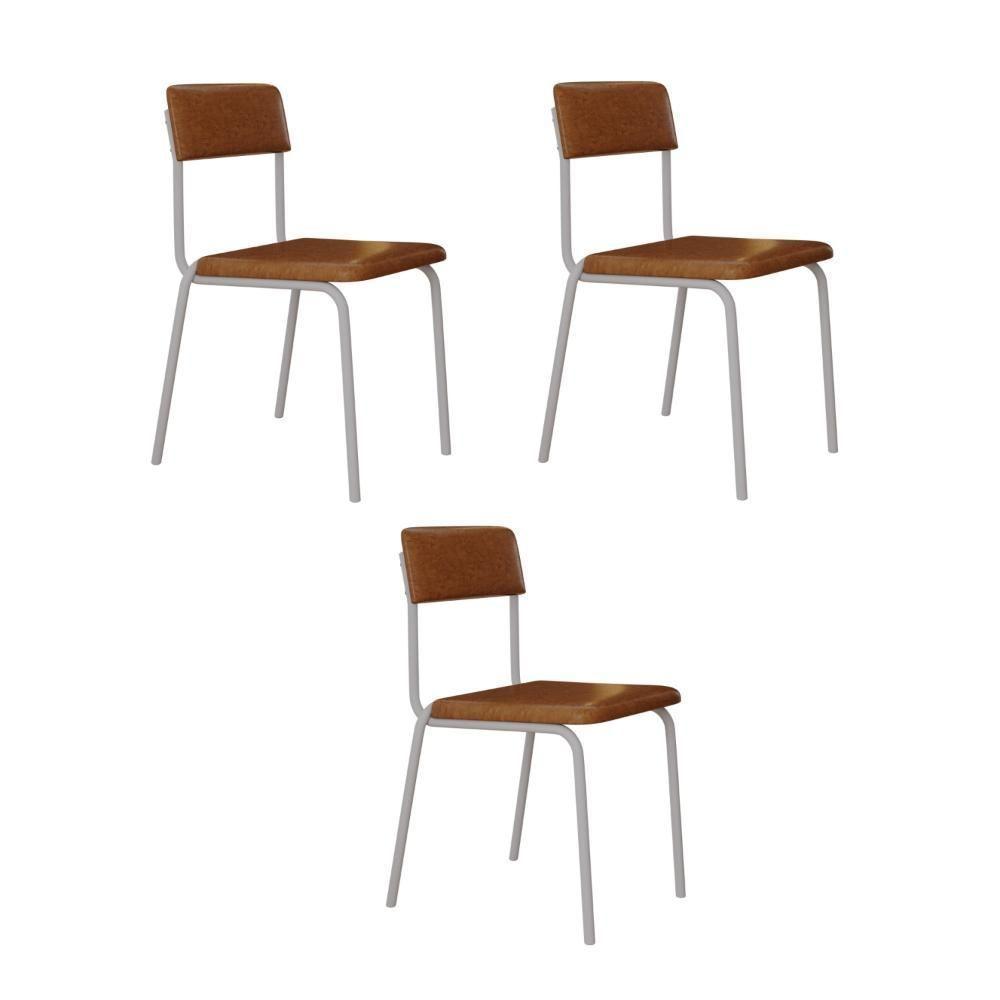 Cadeira Fit Fixa C/4 Pes 475 X 505 X 810 Mm C/3 Un Pés Brancos. Courino Caramelo Courino Caramelo - 1