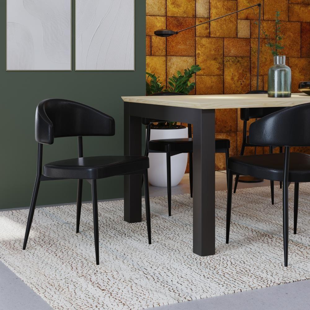 4 Unidades Cadeira Bless Fixa C/4 Pés 53 X 55 X 78cm. Courino Preto Courino Preto - 2