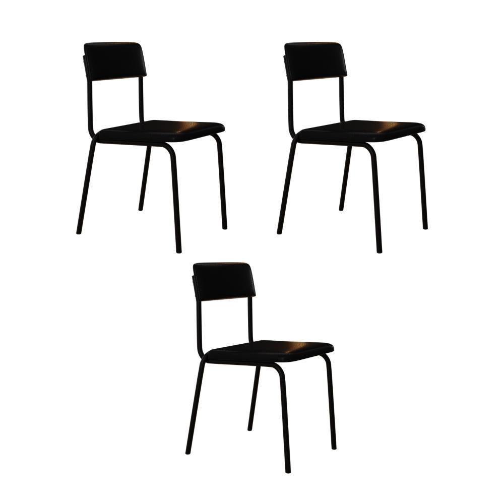 Cadeira Fit Fixa C/4 Pes 475 X 505 X 810 Mm C/3 Un. Courino Preto Courino Preto - 1