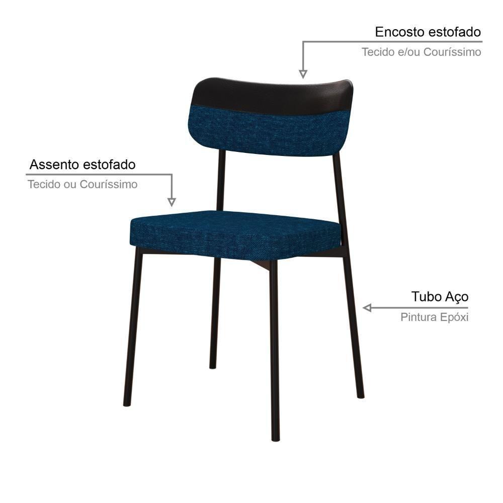 Cadeira Mynna Fixa C/4 Pes 525 X 470 X 790 Mm C/2 Un. Crt.azul/courino Preto Corriente Azul/courino Preto - 5