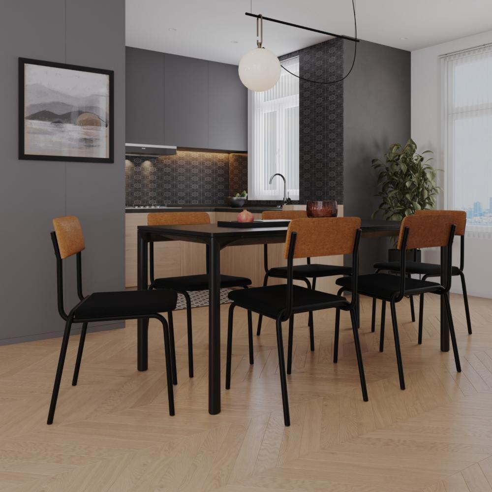 Cadeira Fit Fixa C/4 Pes 475 X 505 X 810 Mm C/4 Un. Preto/courino Caramelo Preto/courino Caramelo - 2