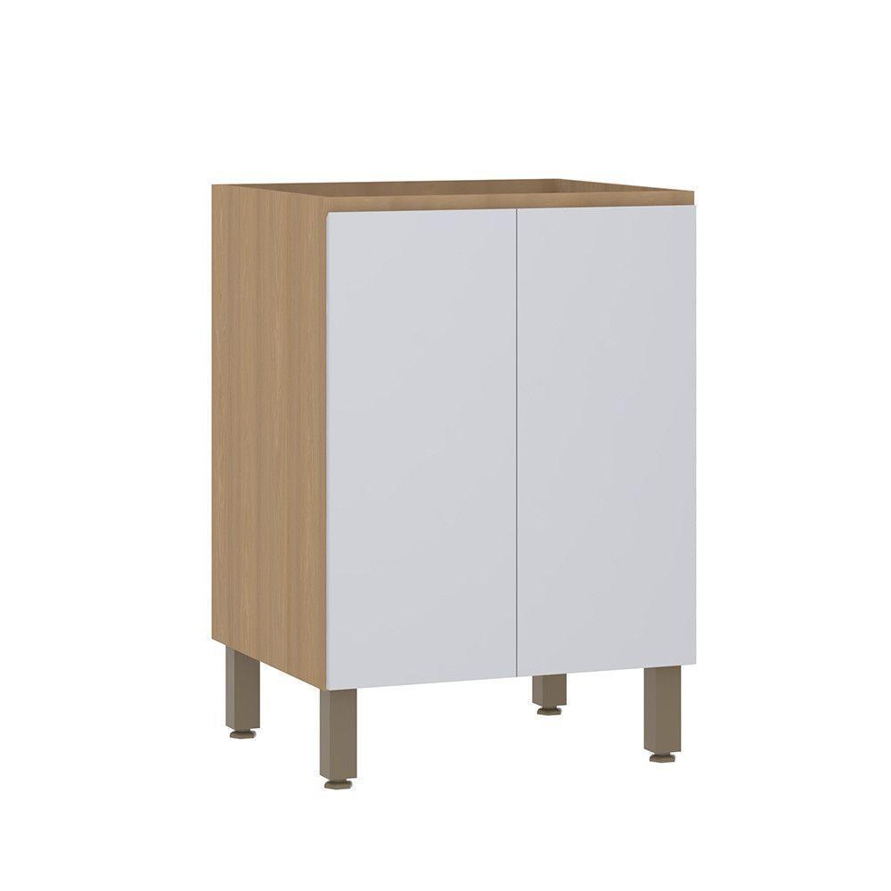 Balcão De Cozinha 60cm 2 Portas Sem Tampo Slim Luciane Móvei Freijó/cinza Cristal - 1