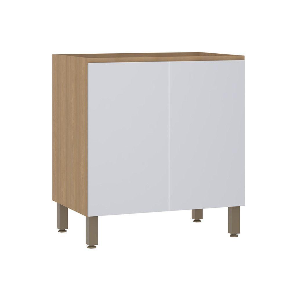 Balcão De Cozinha 80cm 2 Portas Sem Tampo Slim Luciane Móvei Freijó/cinza Cristal - 1