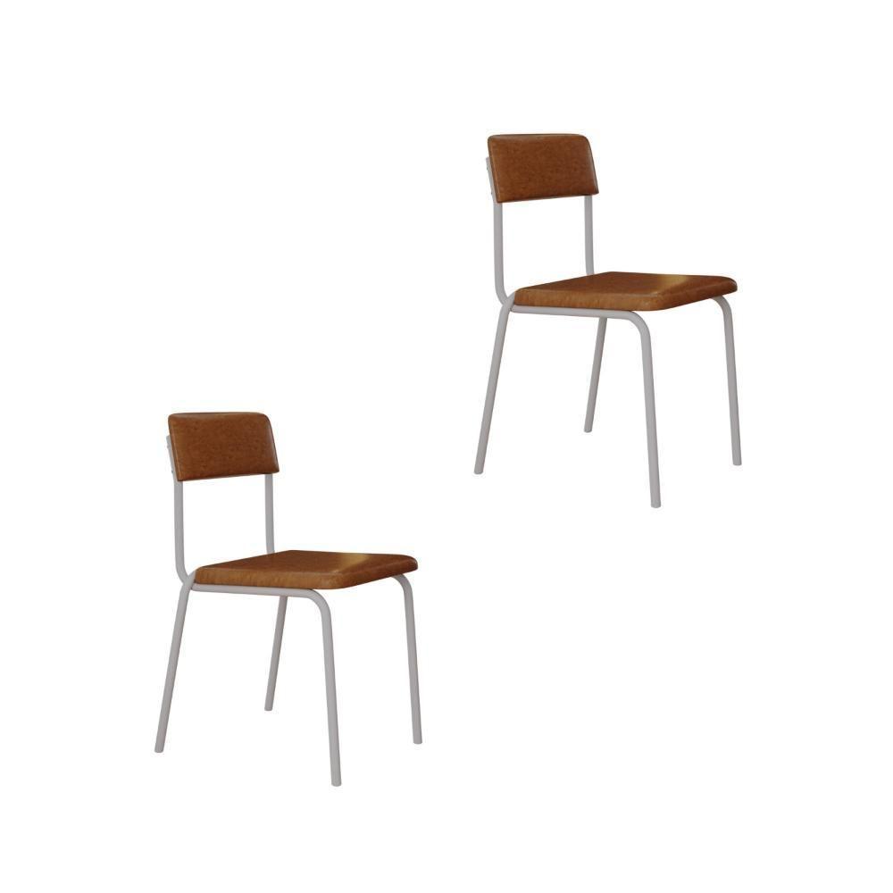 Cadeira Fit Fixa C/4 Pes 475 X 505 X 810 Mm C/2 Um Pés Brancos. Courino Caramelo Courino Caramelo - 1