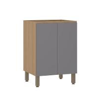 Balcão De Cozinha 60cm 2 Portas Sem Tampo Slim Luciane Móvei Freijó/cinza Puro - 1