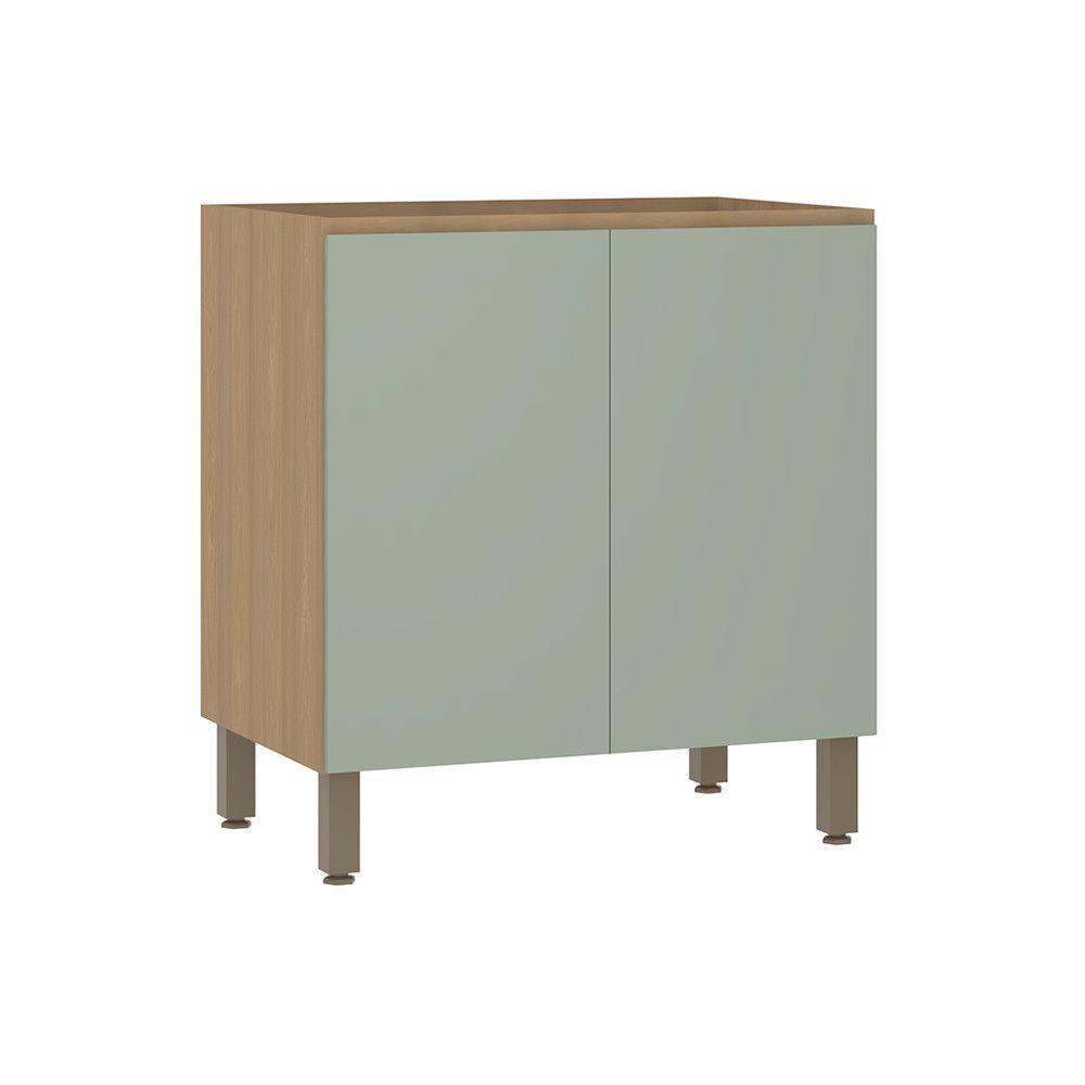 Balcão De Cozinha 80cm 2 Portas Sem Tampo Slim Luciane Móvei Freijó/verde Jade - 1