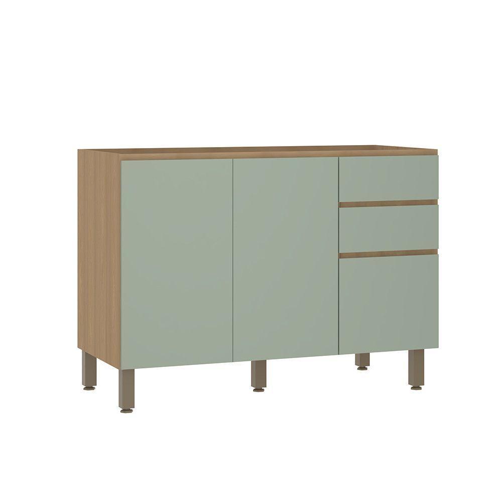 Balcão De Cozinha Para Pia 120cm 2 Portas E 3 Gavetas Sem Ta Freijó/verde Jade - 1