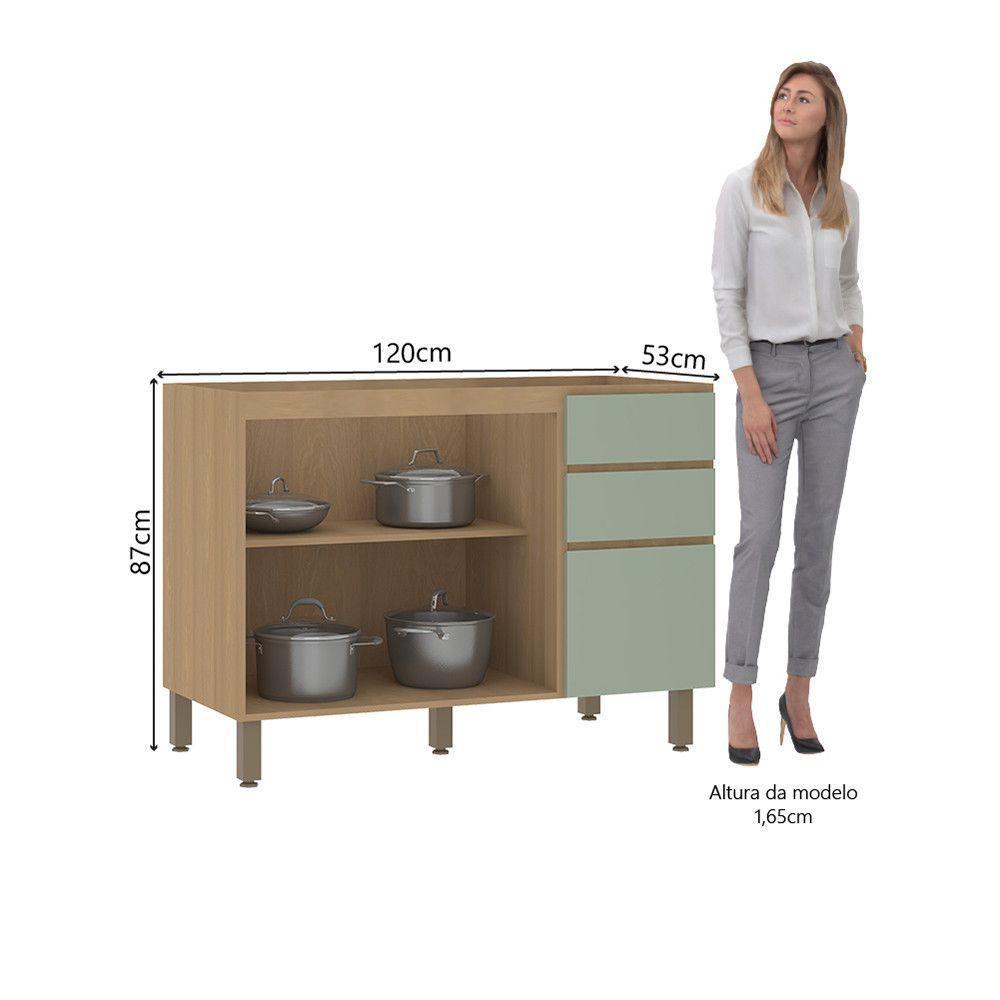 Balcão De Cozinha Para Pia 120cm 2 Portas E 3 Gavetas Sem Ta Freijó/verde Jade - 2