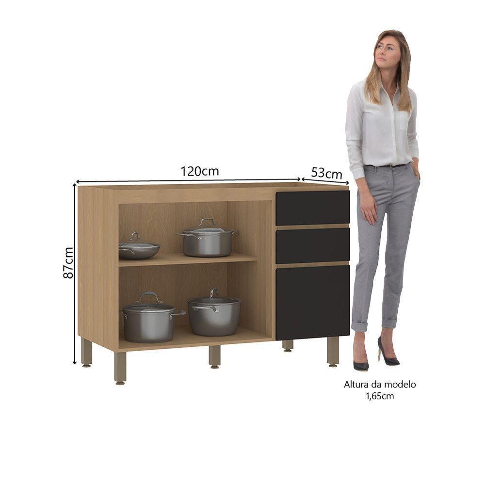 Balcão De Cozinha Para Pia 120cm 2 Portas E 3 Gavetas Sem Ta Freijó/preto - 2