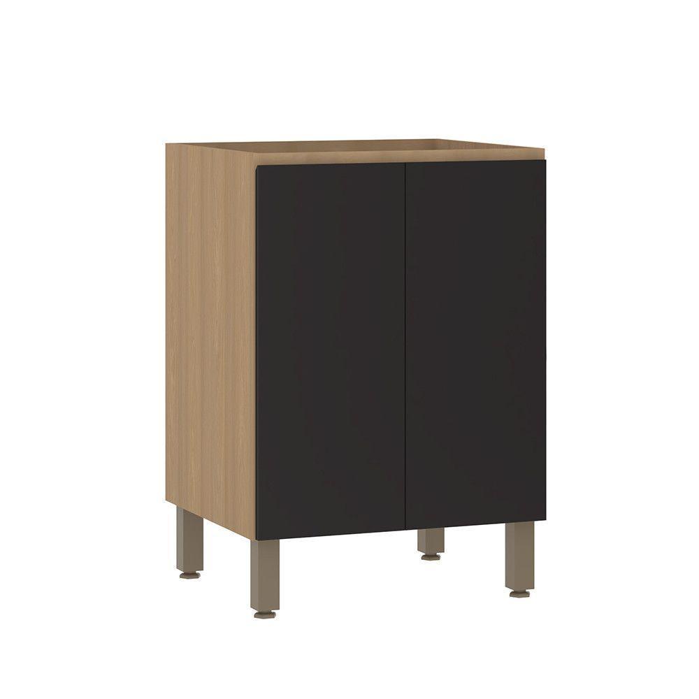 Balcão De Cozinha 60cm 2 Portas Sem Tampo Slim Luciane Móvei Freijó/preto - 1