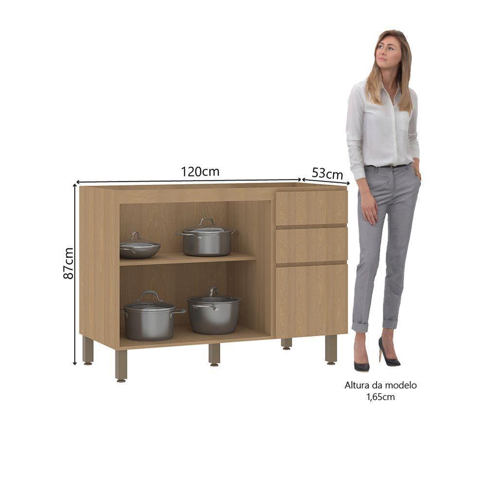 Balcão De Cozinha Para Pia 120cm 2 Portas E 3 Gavetas Sem Ta Freijó/freijó Brasil - 2