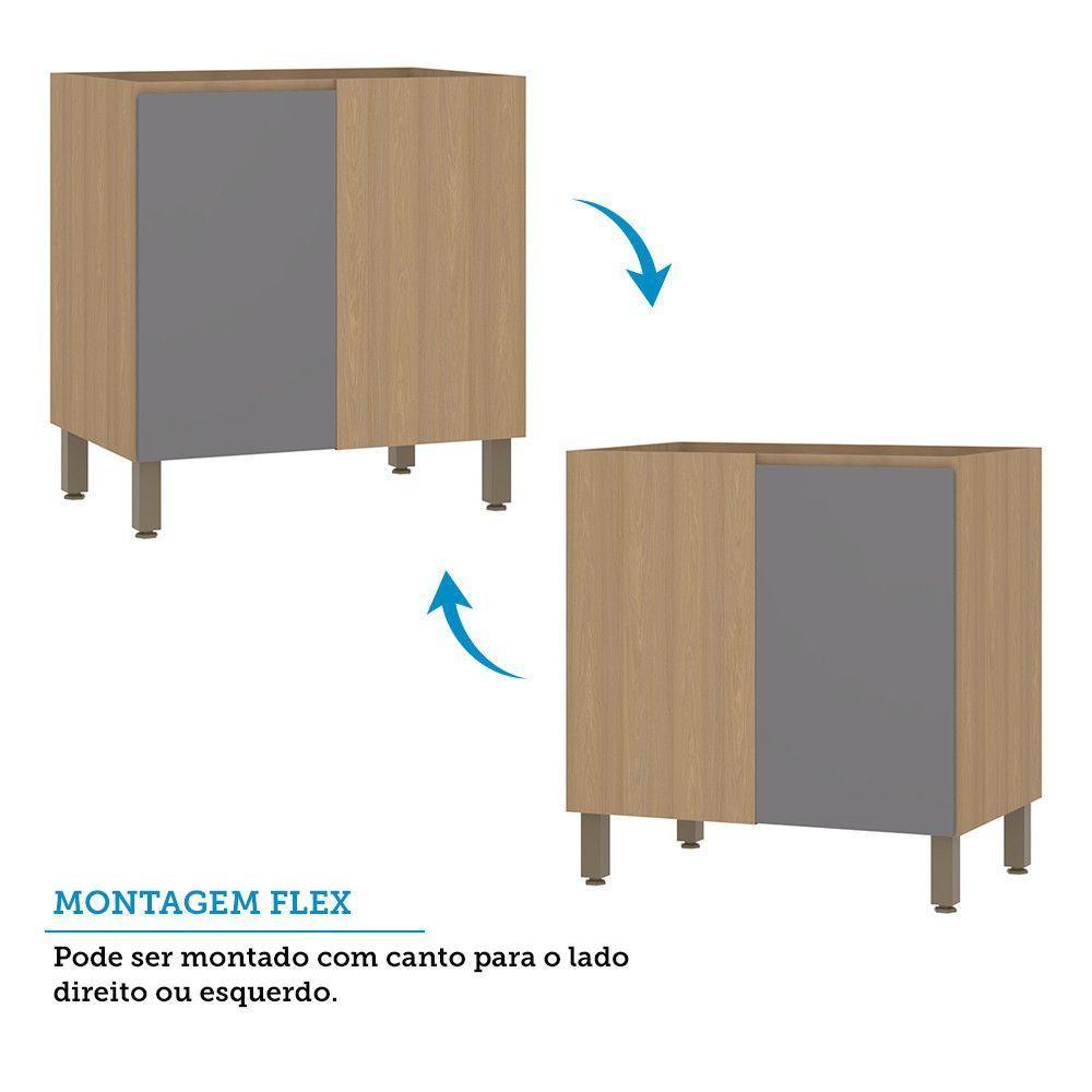 Balcão De Cozinha Canto Reto 80cm 1 Porta Sem Tampo Slim Luc Freijó/cinza Puro - 3