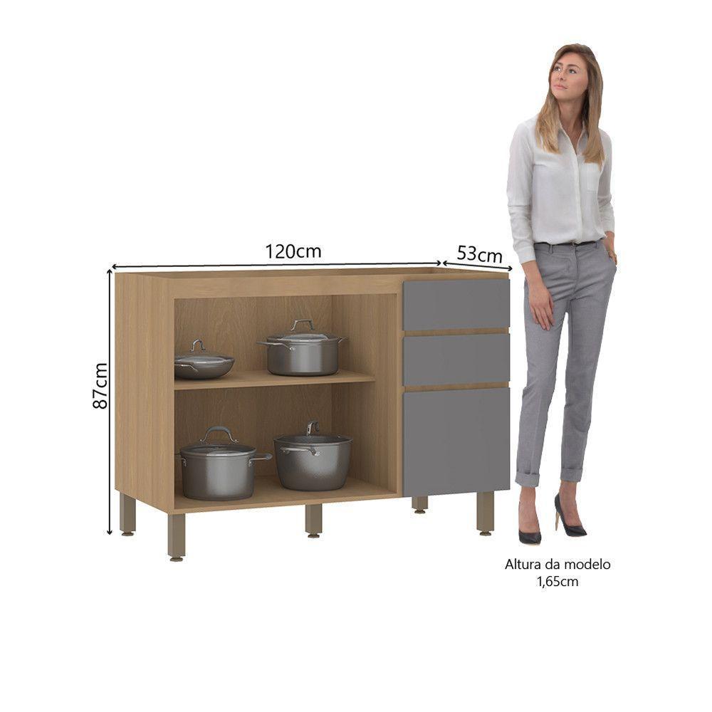 Balcão De Cozinha Para Pia 120cm 2 Portas E 3 Gavetas Sem Ta Freijó/cinza Puro - 2