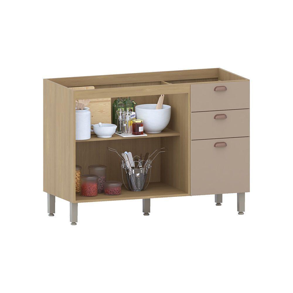 Balcão De Cozinha Para Pia 120cm 2 Portas E 3 Gavetas Classi Freijó/petala Rosa - 5