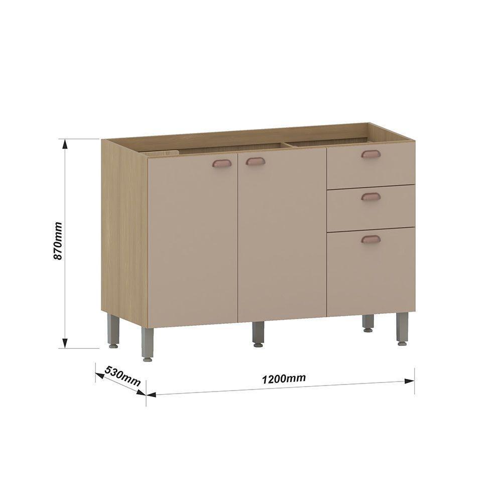 Balcão De Cozinha Para Pia 120cm 2 Portas E 3 Gavetas Classi Freijó/petala Rosa - 6