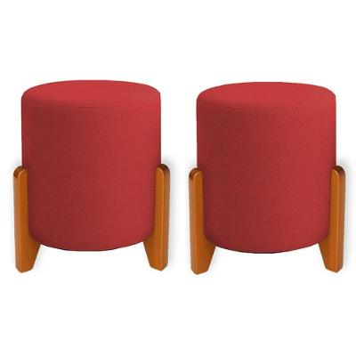 Kit 2 Puffs Orgânicos Boucle Thor Com Pés De Madeira - 7 Decor Vermelho