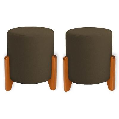 Kit 2 Puffs Orgânicos Boucle Thor Com Pés De Madeira - 7 Decor Marrom