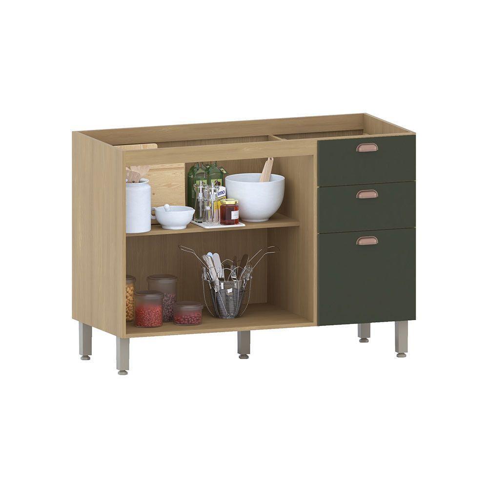 Balcão De Cozinha Para Pia 120cm 2 Portas E 3 Gavetas Classi Freijó/verde Amalfi - 2