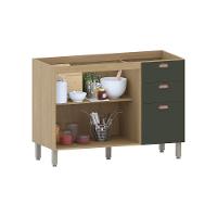 Balcão De Cozinha Para Pia 120cm 2 Portas E 3 Gavetas Classi Freijó/verde Amalfi - 2