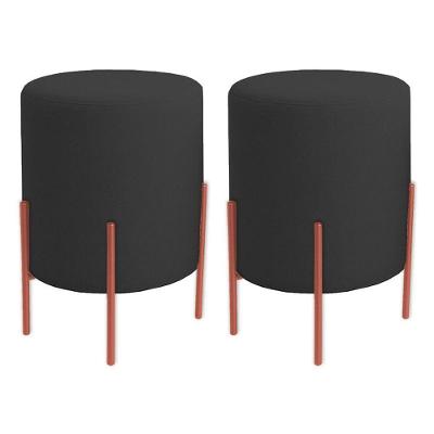 Kit 2 Puffs Orgânicos Veludo Thor Com Pés De Ferro Rosê - 7 Decor Preto