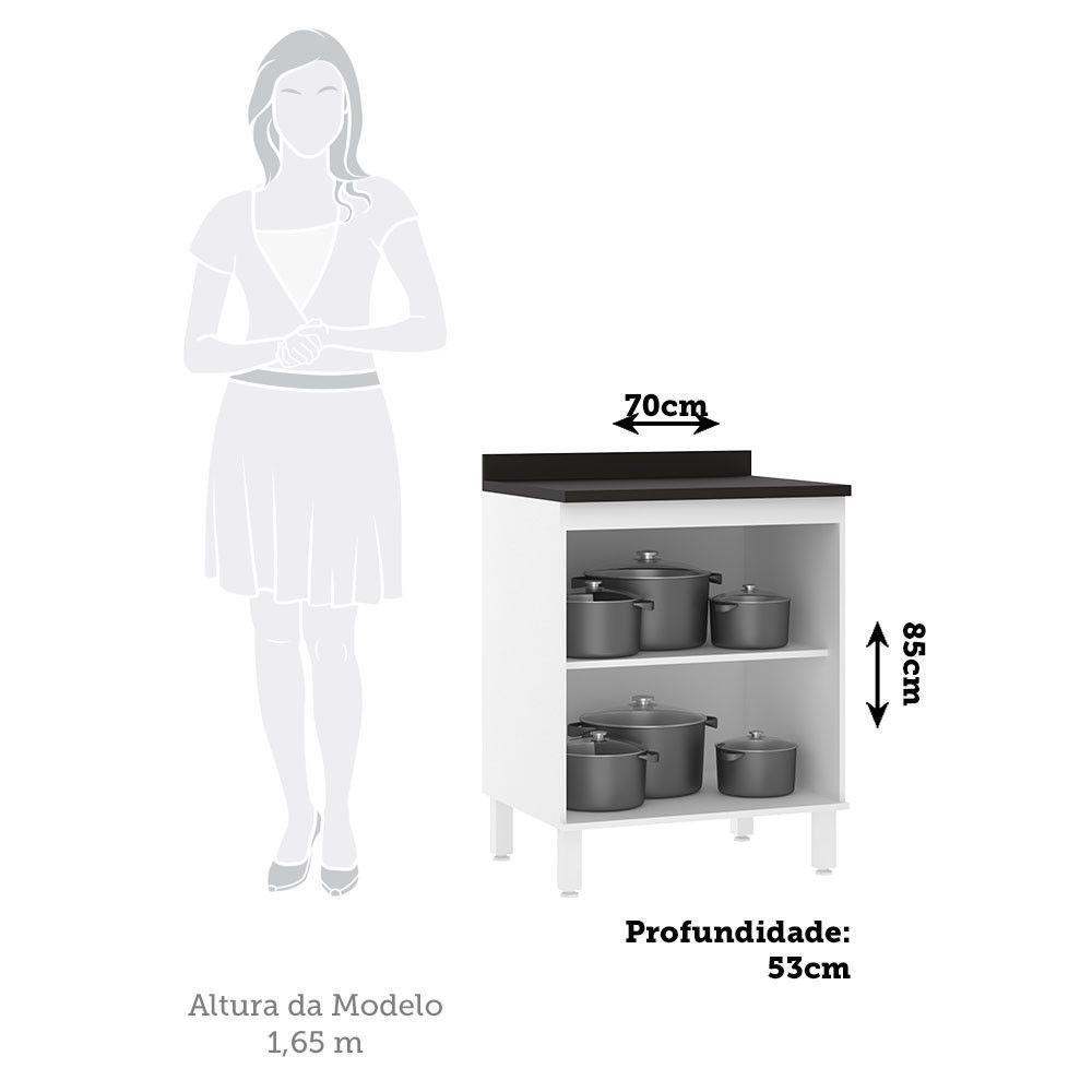 Balcão De Cozinha Com Tampo 70cm 2 Portas Dora Luciane Móvei Branco/branco Supremo - 2
