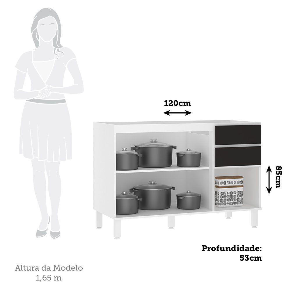 Balcão De Pia Sem Tampo 120cm 3 Portas E 2 Gavetas Dora Luci Branco/preto - 2