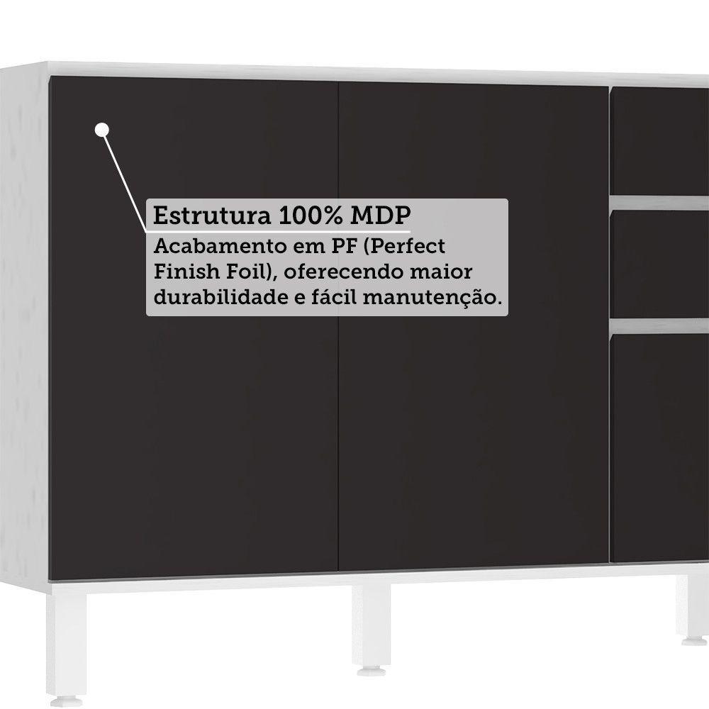 Balcão De Pia Sem Tampo 120cm 3 Portas E 2 Gavetas Dora Luci Branco/preto - 7