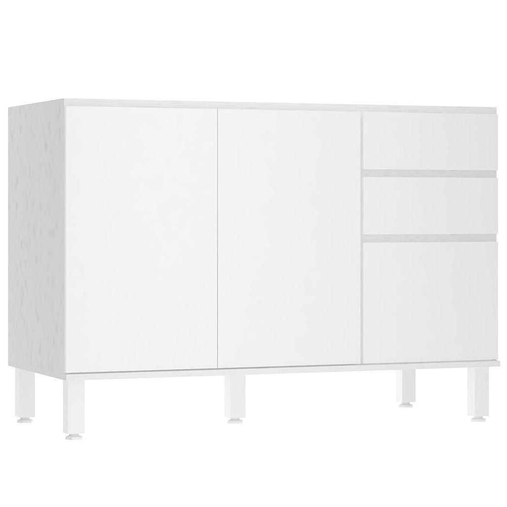 Balcão De Pia Sem Tampo 120cm 3 Portas E 2 Gavetas Dora Luci Branco/branco Supremo - 1