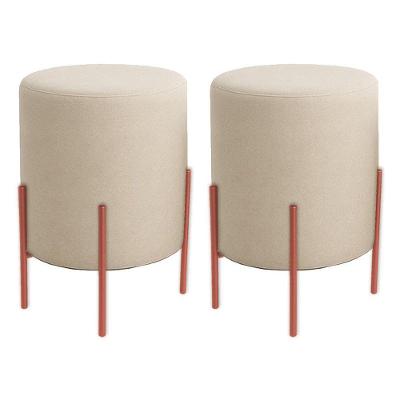 Kit 2 Puffs Orgânicos Veludo Thor Com Pés De Ferro Rosê - 7 Decor Bege