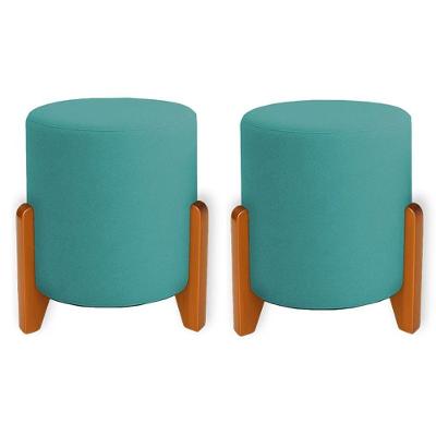 Kit 2 Puffs Orgânicos Boucle Thor Com Pés De Madeira - 7 Decor Azul Turquesa