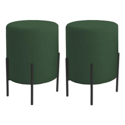 Kit 2 Puffs Orgânicos Boucle Thor Com Pés De Ferro Preto - 7 Decor Verde Escuro