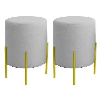Kit 2 Puffs Orgânicos Veludo Thor Com Pés De Ferro Dourado - 7 Decor Prata